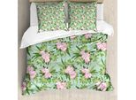 Abakuhaus Set Copripiumino Per Letti Singoli, Hibiscus Blooming Bouquets, Antiacaro, Adatto A Chi Soffre Di Allergie, Con Federa, 200 Cm X 200 Cm - 80 X 80 Cm, Verde Oliva Seafoam Rosa
