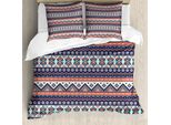 Abakuhaus Set Copripiumino Azteco Per Letti Singoli, Zigzag E Linee Orientali, Antiacaro, Adatto A Chi Soffre Di Allergie, Con Federa, 200 Cm X 200 Cm - 80 X 80 Cm, Salmone Notte Blu Tan