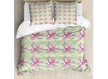 Abakuhaus Set Copripiumino Per Letto Singolo, Silhouette Floreali Rosa, Antiacaro, Adatto A Chi Soffre Di Allergie, Con Federa, 200 Cm X 200 Cm - 80 X 80 Cm, Rosa Rosa Baby