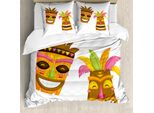 Set Copripiumino Abakuhaus Luau Per Letti Singoli, Hawaii Esotiche Colorate, Antiacaro, Adatto A Chi Soffre Di Allergie, Con Federa, 200 Cm X 200 Cm - 80 X 80 Cm, Bianco E Multicolore