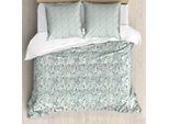 Abakuhaus Set Copripiumino Botanico Per Letti Singoli, Fiori Autunnali, Antiacaro, Adatto A Chi Soffre Di Allergie, Con Federa, 155 Cm X 220 Cm - 80 X 80 Cm, Blu Ardesia Verde Salvia
