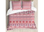 Abakuhaus Set Copripiumino Azteco Per Letti Singoli, Motivo Etnico Astratto Ripetitivo, Antiacaro, Adatto A Chi Soffre Di Allergie, Con Federa, 200 Cm X 200 Cm - 80 X 80 Cm, Rosa Multicolore