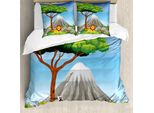 Abakuhaus Peak Lion Set Copripiumino Per Letti Singoli, Animali Vulcano, Antiacaro, Adatto A Chi Soffre Di Allergie, Con Federa, 155 Cm X 220 Cm - 80 X 80 Cm, Blu Cielo Profondo Multicolore