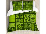 Set Copripiumino Abakuhaus Luau Per Letti Singoli, Motivo Tiki Aloha Doodling, Antiacaro, Adatto A Chi Soffre Di Allergie, Con Federa, 200 Cm X 200 Cm - 80 X 80 Cm, Verde Oliva Verde Linda