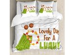 Set Copripiumino Abakuhaus Luau Per Letti Singoli, Etnico Tag Per Un Luau Wording, Antiacaro, Adatto A Chi Soffre Di Allergie, Con Federa, 200 Cm X 200 Cm - 80 X 80 Cm, Cioccolato-Calce-Verde