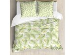 Abakuhaus Luau Set Copripiumino Per Letti Singoli, Foglie Di Palma Botanica Plumeria, Antiacaro, Adatto A Chi Soffre Di Allergie, Con Federa, 200 Cm X 200 Cm - 80 X 80 Cm, Verde Oliva Chiaro Senape