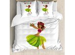 Abakuhaus Luau Set Copripiumino Per Letti Singoli, Ragazza Ballerina Di Hula Aloha Wording, Antiacaro, Adatto A Chi Soffre Di Allergie, Con Federa, 200 Cm X 200 Cm - 80 X 80 Cm, Bianco Magenta Verde Lime