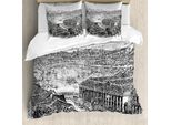 Abakuhaus Singapore Set Copripiumino Per Letti Singoli, Silhouette Urbana Vintage, Antiacaro, Adatto A Chi Soffre Di Allergie, Con Federa, 200 Cm X 200 Cm - 80 X 80 Cm, Grigio Antracite Bianco