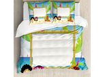Set Copripiumino Abakuhaus Luau Per Letti Singoli, Uccellini Hawaiani Felici, Antiacaro, Adatto A Chi Soffre Di Allergie, Con Federa, 200 Cm X 200 Cm - 80 X 80 Cm, Azzurro Pallido Multicolore