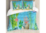 Abakuhaus Set Copripiumino Per Letti Singoli, Pesci Esotici E Alghe, Antiacaro, Adatto A Chi Soffre Di Allergie, Con Federa, 155 Cm X 220 Cm - 80 X 80 Cm, Blu Cielo Profondo Multicolore