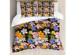 Abakuhaus Set Copripiumino Tropicale Per Letti Singoli, Fiori Colorati Assortiti, Antiacaro, Adatto A Chi Soffre Di Allergie, Con Federa, 200 Cm X 200 Cm - 80 X 80 Cm, Multicolore Grigio Antracite