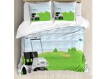 Abakuhaus Set Copripiumino Per Letto Singolo Con Motivo Golf, Car And Field, Antiacaro, Adatto A Chi Soffre Di Allergie, Con Federa, 200 Cm X 200 Cm - 80 X 80 Cm, Verde Lime Blu
