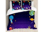 Abakuhaus Set Copripiumino Extraterrestre Per Letti Singoli, Astronauta Bambini Spazio, Antiacaro Adatto A Chi Soffre Di Allergie Con Federa, 200 Cm X 200 Cm - 80 X 80 Cm, Indaco Multicolore