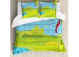 Abakuhaus Set Copripiumino Per Letto Singolo Con Motivo Golf, Erba E Laghetto, Antiacaro, Adatto A Chi Soffre Di Allergie, Con Federa, 155 Cm X 220 Cm - 80 X 80 Cm, Giallo Verde Azzurro