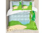 Abakuhaus Set Copripiumino Per Letto Singolo Con Motivo Golf, Campo Alberi Bandiera, Antiacaro, Anallergico, Con Federa, 200 Cm X 200 Cm - 80 X 80 Cm, Verde Lime Azzurro Pallido