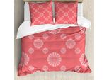 Abakuhaus Set Copripiumino Astratto Per Letti Singoli, Fiori Poligonali Monotoni, Antiacaro, Adatto A Chi Soffre Di Allergie, Con Federa, 155 Cm X 220 Cm - 80 X 80 Cm, Corallo E Rosa Cipria