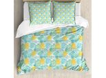 Set Copripiumino Abakuhaus Luau Per Letti Singoli, Foglie Estive E Ananas, Antiacaro, Adatto A Chi Soffre Di Allergie, Con Federa, 200 Cm X 200 Cm - 80 X 80 Cm, Terra Giallo Seafoam