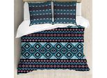 Abakuhaus Set Copripiumino Azteco Per Letti Singoli, Decorato Con Triangoli Geometrici, Antiacaro, Adatto A Chi Soffre Di Allergie, Con Federa, 155 Cm X 220 Cm - 80 X 80 Cm, Blu Mare Multicolore