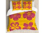 Set Copripiumino Abakuhaus Luau Per Letti Singoli, Silhouette Di Fiori Di Ibisco, Antiacaro, Adatto A Chi Soffre Di Allergie, Con Federa, 155 Cm X 220 Cm - 80 X 80 Cm, Arancione Giallo