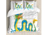 Abakuhaus Set Copripiumino Per Letto Singolo, Rettili Tradizionali Colorati, Antiacaro, Adatto A Chi Soffre Di Allergie, Con Federa, 155 Cm X 220 Cm - 80 X 80 Cm, Blu Azzurro Multicolore