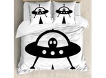 Abakuhaus Set Copripiumino Extraterrestre Per Letti Singoli, Monochrome Stamp Blick Raum, Antiacaro, Adatto A Chi Soffre Di Allergie, Con Federa, 155 Cm X 220 Cm - 80 X 80 Cm, Grigio Antracite E Bianco