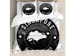 Abakuhaus Singapore Set Copripiumino Per Letti Singoli, Grunge Round Typography, Antiacaro E Anallergico Con Federa, 155 Cm X 220 Cm - 80 X 80 Cm, Grigio Antracite E Bianco