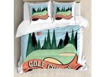 Abakuhaus Set Copripiumino Per Letto Singolo Con Motivo Golf, Bosco E Bandiera, Antiacaro, Adatto A Chi Soffre Di Allergie, Con Federa, 200 Cm X 200 Cm - 80 X 80 Cm, Multicolore