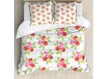 Abakuhaus Set Copripiumino Per Letto Singolo, Rose E Foglie Acquerellate, Antiacaro, Adatto A Chi Soffre Di Allergie, Con Federa, 155 Cm X 220 Cm - 80 X 80 Cm, Coral Lime Green