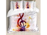 Abakuhaus Set Copripiumino Per Letto Singolo Con Motivo Musicale, Opera D'arte Con Schizzi, Antiacaro, Adatto A Chi Soffre Di Allergie, Con Federa, 200 Cm X 200 Cm - 80 X 80 Cm, Multicolore
