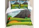 Abakuhaus Set Copripiumino Per Letto Singolo Con Motivo Golf, Hills Pond Flags, Antiacaro E Anallergico, Con Federa, 155 Cm X 220 Cm - 80 X 80 Cm, Verde Mela Multicolore