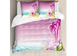 Abakuhaus Luau Set Copripiumino Per Letti Singoli, Motivo A Onde Hibiscus Palms, Antiacaro, Adatto A Chi Soffre Di Allergie, Con Federa, 200 Cm X 200 Cm - 80 X 80 Cm, Pale Fuchsia Multicolor