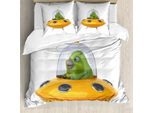 Abakuhaus Set Copripiumino Extraterrestre Per Letti Singoli, Divertente Astronave Ufo Monster, Antiacaro, Adatto A Chi Soffre Di Allergie, Con Federa, 155 Cm X 220 Cm - 80 X 80 Cm, Arancione Pallido Verde Oliva