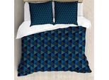 Abakuhaus Set Copripiumino Geometrico Per Letti Singoli, Tema Triangoli, Antiacaro, Adatto A Chi Soffre Di Allergie, Con Federa, 155 Cm X 220 Cm - 80 X 80 Cm, Blu Notte E Giallo Terra