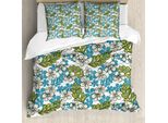 Set Copripiumino Abakuhaus Luau Per Letti Singoli, Fiori E Foglie Di Plumeria, Antiacaro, Adatto A Chi Soffre Di Allergie, Con Federa, 155 Cm X 220 Cm - 80 X 80 Cm, Bianco E Blu Mare