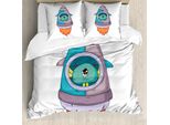 Abakuhaus Set Copripiumino Extraterrestre Per Letti Singoli, Personaggio Sad In Un Razzo Spaziale, Antiacaro, Adatto A Chi Soffre Di Allergie, Con Federa, 200 Cm X 200 Cm - 80 X 80 Cm, Multicolore