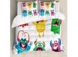 Abakuhaus Set Copripiumino Extraterrestre Per Letti Singoli, I Mostri Dal Volto Bizzarro, Antiacaro Adatto A Chi Soffre Di Allergie Con Federa, 200 Cm X 200 Cm - 80 X 80 Cm, Multicolore
