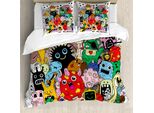 Abakuhaus Set Copripiumino Extraterrestre Per Letti Singoli, Personaggi Stravaganti E Colorati, Antiacaro, Adatto A Chi Soffre Di Allergie, Con Federa, 200 Cm X 200 Cm - 80 X 80 Cm, Multicolore