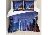 Abakuhaus Nyc Set Copripiumino Per Letto Singolo, Foto Fiume E Skyline, Antiacaro, Adatto A Chi Soffre Di Allergie, Con Federa, 155 Cm X 220 Cm - 80 X 80 Cm, Lavanda Scuro Multicolore