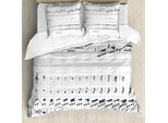 Abakuhaus Set Copripiumino Per Letti Singoli Con Motivi Musicali Dettagliati, Antiacaro E Anallergico, Con Federa, 200 Cm X 200 Cm - 80 X 80 Cm, Grigio Antracite E Bianco