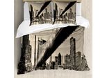 Abakuhaus Nyc Set Copripiumino Per Letti Singoli, Vintage Queensboro Bridge, Antiacaro E Anallergico Con Federa, 155 Cm X 220 Cm - 80 X 80 Cm, Grigio Senape