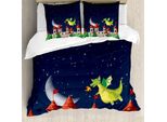 Abakuhaus Set Copripiumino Da Letto Singolo, Castello E Drago Volante, Antiacaro, Adatto A Chi Soffre Di Allergie, Con Federa, 200 Cm X 200 Cm - 80 X 80 Cm, Multicolore