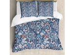 Abakuhaus Set Copripiumino Jacobean Per Letti Singoli, Petali Orientali Su Strisce, Antiacaro, Adatto A Chi Soffre Di Allergie, Con Federa, 200 Cm X 200 Cm - 80 X 80 Cm, Blu Ardesia Multicolore