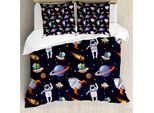 Abakuhaus Set Copripiumino Extraterrestre Per Letti Singoli, Galaxy Asteroid Ufo Astronaut, Antiacaro, Adatto A Chi Soffre Di Allergie, Con Federa, 200 Cm X 200 Cm - 80 X 80 Cm, Multicolore