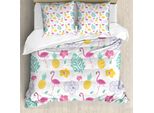 Set Copripiumino Abakuhaus Luau Per Letti Singoli, Fenicottero, Fiori Di Ananas, Antiacaro, Adatto A Chi Soffre Di Allergie, Con Federa, 155 Cm X 220 Cm - 80 X 80 Cm, Bianco Seafoam