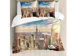 Abakuhaus Nyc Set Copripiumino Per Letto Singolo, Tramonto Foto Aerea Urbana, Antiacaro Adatto A Chi Soffre Di Allergie Con Federa, 155 Cm X 220 Cm - 80 X 80 Cm, Blu Cobalto Multicolore