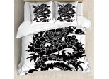 Abakuhaus Set Copripiumino Per Letto Singolo, Motivo Culturale Cinese, Antiacaro, Adatto A Chi Soffre Di Allergie, Con Federa, 155 Cm X 220 Cm - 80 X 80 Cm, Grigio Antracite E Bianco