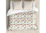 Abakuhaus Set Copripiumino Per Letti Singoli, Tropical Pastell Gekritzelart, Antiacaro, Adatto A Chi Soffre Di Allergie, Con Federa, 200 Cm X 200 Cm - 80 X 80 Cm, Bianco Multicolore