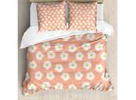 Abakuhaus Set Copripiumino Per Letti Singoli, Fiori Di Crisantemo Bianchi, Antiacaro, Adatto A Chi Soffre Di Allergie, Con Federa, 155 Cm X 220 Cm - 80 X 80 Cm, Pesca Senape Bianco