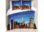 Abakuhaus Nyc Set Copripiumino Per Letti Singoli, Panorama Della Città Di Manhattan, Antiacaro, Adatto A Chi Soffre Di Allergie, Con Federa, 155 Cm X 220 Cm - 80 X 80 Cm, Viola Scuro Multicolore