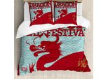 Abakuhaus Set Copripiumino Cinese Per Letti Singoli, Eastern Dragon Su Squama, Antiacaro, Adatto A Chi Soffre Di Allergie, Con Federa, 155 Cm X 220 Cm - 80 X 80 Cm, Rubino Azzurro Pallido